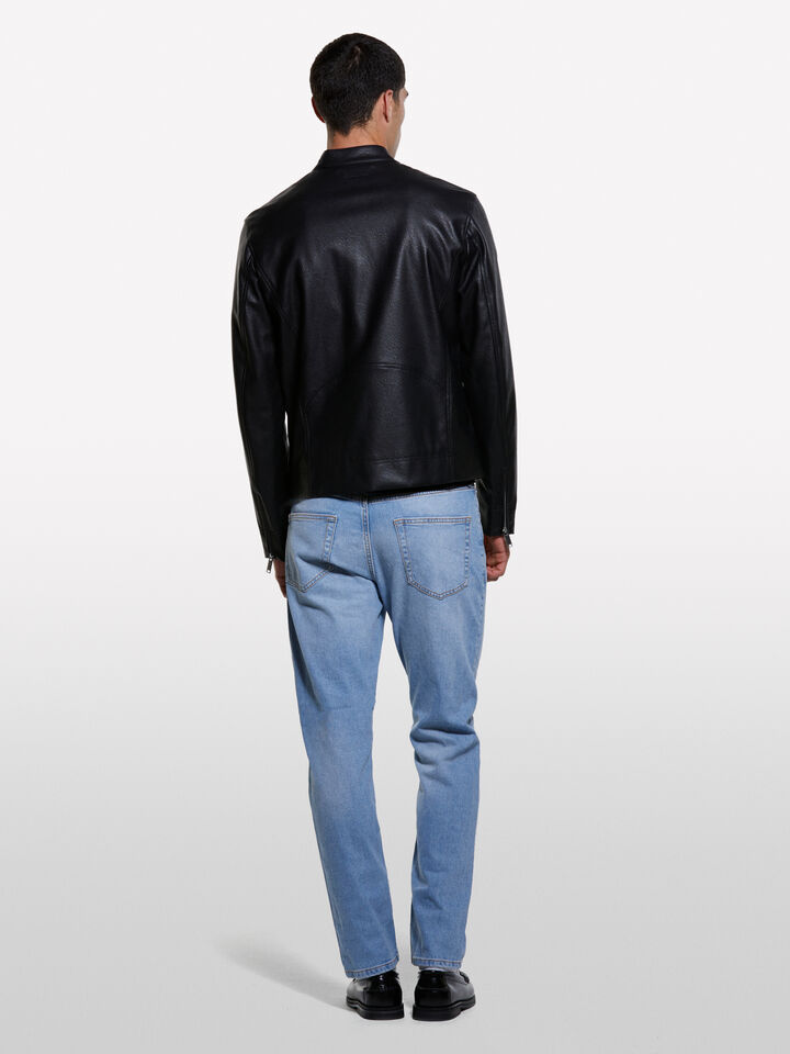 Black slim fit biker jacket - men's jackets and coats - Black | Sisley image number 2